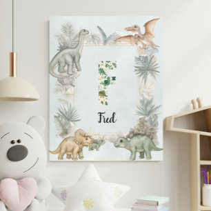 Poster Dinosaur Nom Personnalisé Monogramme F Crèche