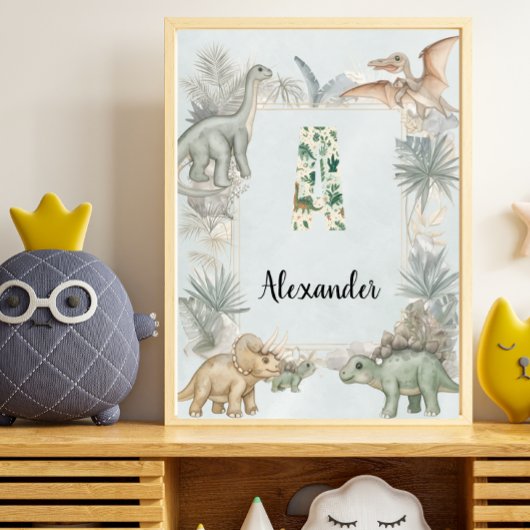 Poster Dinosaur Personalized Name Monogram A Nursery