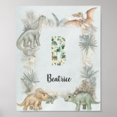 Poster Dinosaur Personalized Name Monogram B Nursery (Devant)