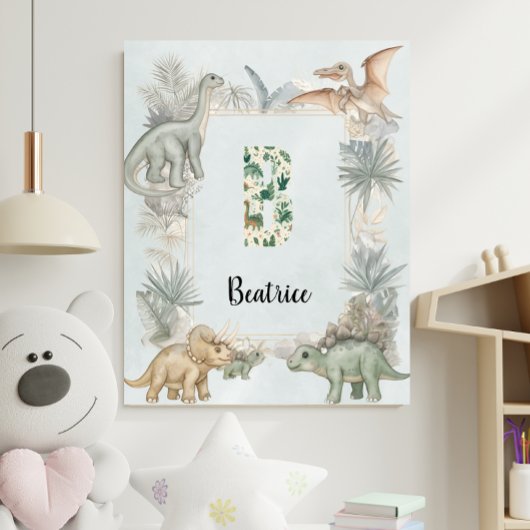 Poster Dinosaur Personalized Name Monogram B Nursery