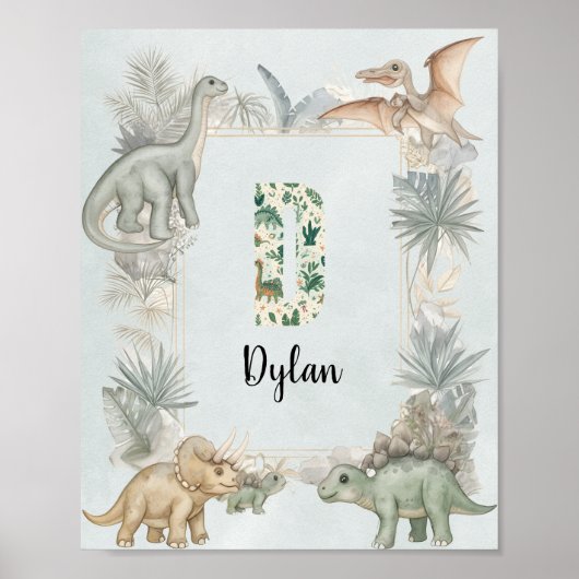 Poster Dinosaur Personalized Name Monogram D Nursery (Devant)