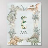 Poster Dinosaur Personalized Name Monogram E Nursery (Devant)
