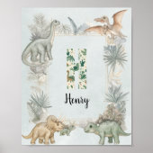 Poster Dinosaur Personalized Name Monogram H Nursery (Devant)