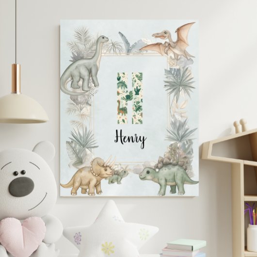 Poster Dinosaur Personalized Name Monogram H Nursery