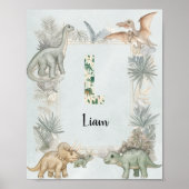 Poster Dinosaur Personalized Name Monogram L Nursery (Devant)