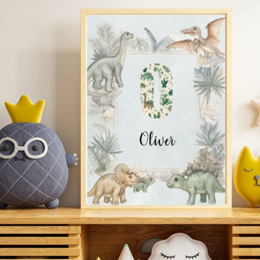 Poster Dinosaur Personalized Name Monogram O Nursery
