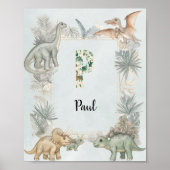 Poster Dinosaur Personalized Name Monogram P Nursery (Devant)