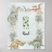 Poster Dinosaur Personalized Name Monogram R Nursery (Devant)