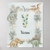 Poster Dinosaur Personalized Name Monogram V Nursery (Devant)