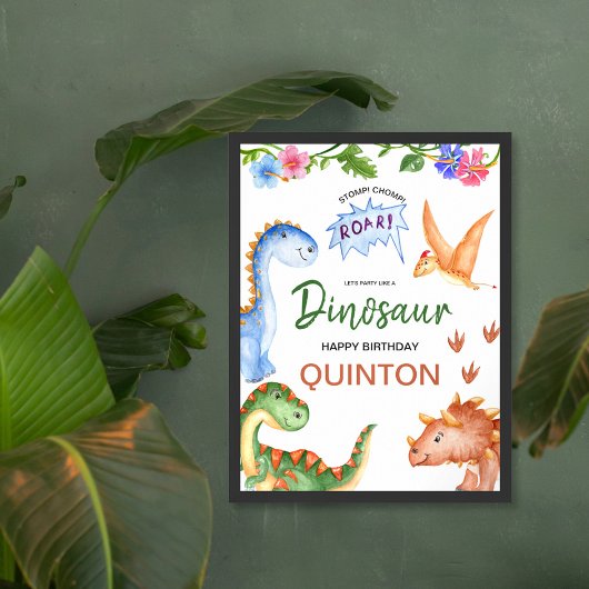 Poster Dinosaur Stomp Chomp Roar fête d'anniversaire