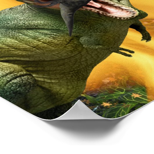 Poster Dinosaur T-rex combat flammes garçons Dino thème (Coin)