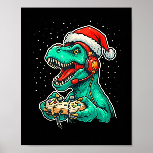 Poster Dinosaur T Rex Jeu Vidéo Jeu Santa Hat Christ (Devant)