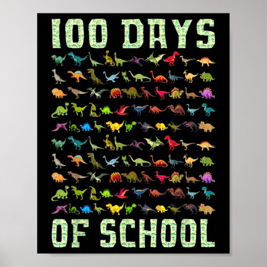 Poster Dinosaur T Rex Joyeux 100e Jour De Cadeaux Scolair (Devant)
