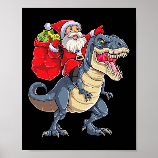 Poster Dinosaur T Rex Noël Père Noël Garçons Hommes Fille (Devant)