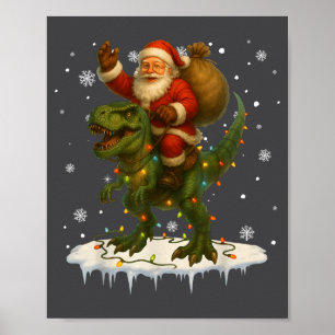 Poster Dinosaur T Rex Noël Santa Garçons Hommes Filles Xm