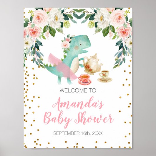 Poster Dinosaur Tea Party Baby shower d'anniversaire Bien (Devant)