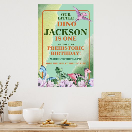 Poster Dinosaur Thème 1er Anniversaire (Cuisine)