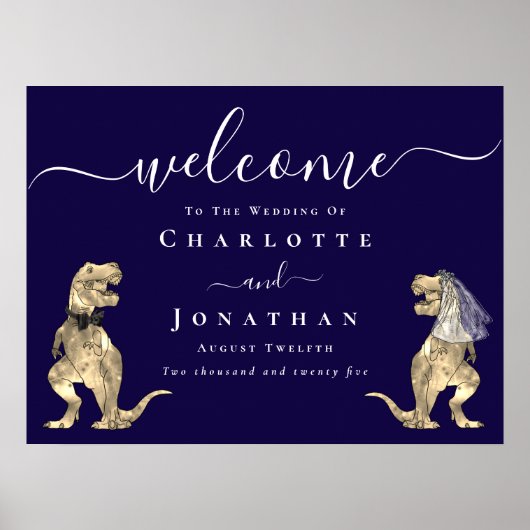 Poster Dinosaur Theme Navy Blue Wedding Welcome Sign (Devant)
