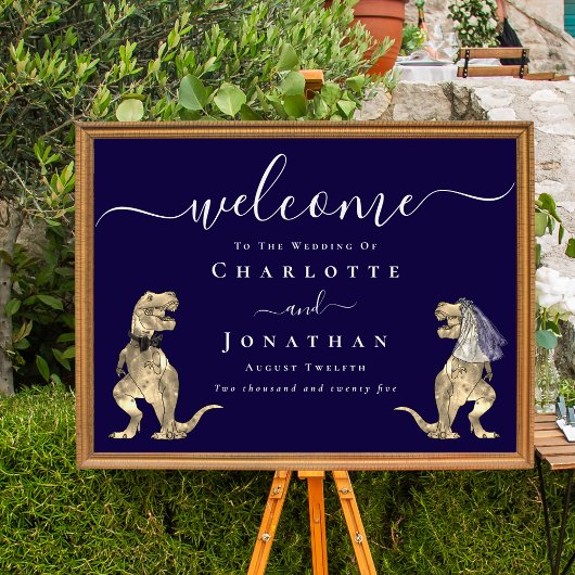 Poster Dinosaur Theme Navy Blue Wedding Welcome Sign