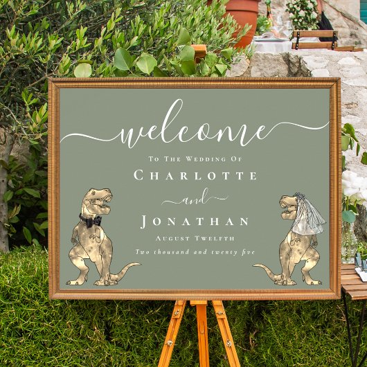 Poster Dinosaur Theme Sage Green Wedding Welcome