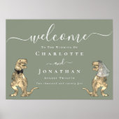 Poster Dinosaur Theme Sage Green Wedding Welcome (Devant)