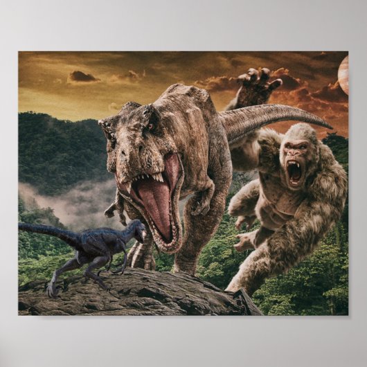 Poster Dinosaur Tyrannosaurus Gorilla Velocirapus (Devant)