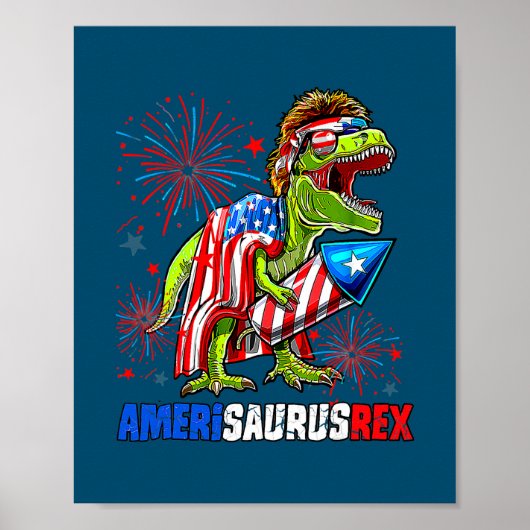 Poster Dinosaure 4 juillet Amerisaurus T Rex American (Devant)