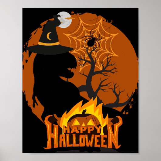 Poster dinosaure à Halloween, éffrayant, déplaisant, effr (Devant)