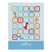Dinosaure Alphabet monogramme bleu