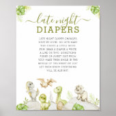 Poster Dinosaure aquarelle Baby shower couche nocturne (Devant)