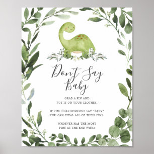 Poster Dinosaure Baby shower ne pas dire signe bébé