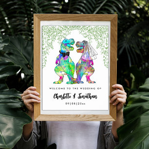 Poster Dinosaure coloré Mariage à thème Bienvenue