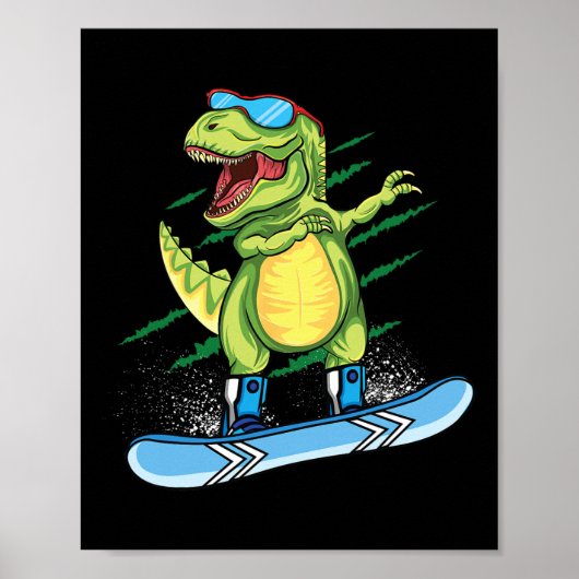 Poster Dinosaure cool Snowboard Dabbing T Rex Sn (Devant)