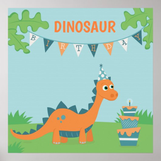 Poster Dinosaure d'anniversaire Dinosaure souffle bougie (Devant)