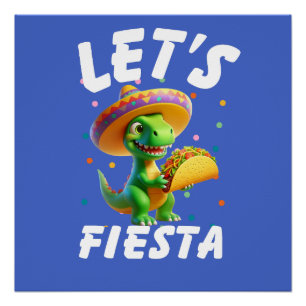 Poster dinosaure de Cinco de Mayo mangeant du taco