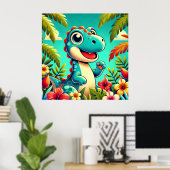Poster Dinosaure De Dessin Au Milieu D'Un Tropical Vibran (Bureau à domicile)