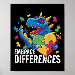 Poster Dinosaure de l'autisme. Acceptez Les Différences. 