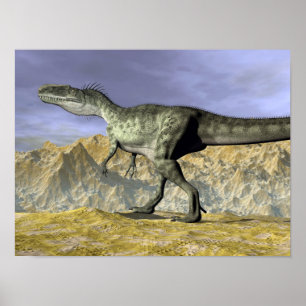 Poster Dinosaure de Monolophosaurus dans le désert - 3D
