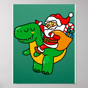 Poster Dinosaure de Noël Père Noël équitation T Rex Xmas