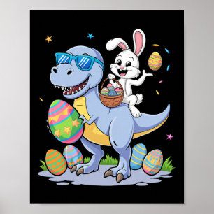 Poster Dinosaure de Pâques T-rex et lapin tenant coloré E