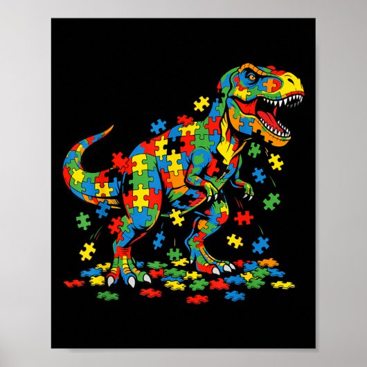 Poster Dinosaure de sensibilisation à l'autisme puzzle co (Devant)