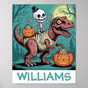 Poster Dinosaure d'Halloween Skeleton équitation personna