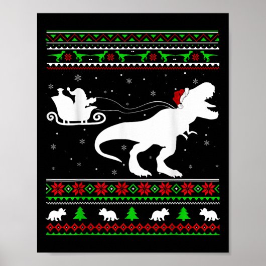 Poster Dinosaure Dinosaure T-rex Chris Père Noël Sleigh (Devant)