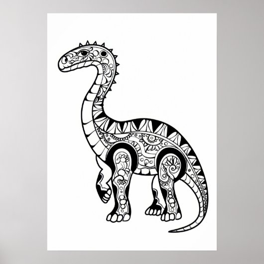 Poster Dinosaure doodle croquis art. (Devant)