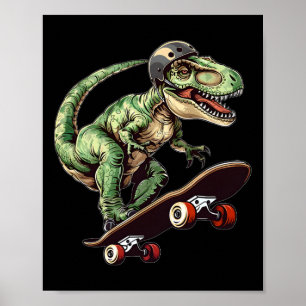 Poster Dinosaure drôle T Rex Sur Skateboard Skateboard K