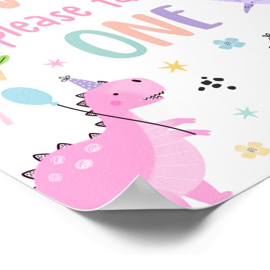 Poster Dinosaure fille rose Fête d'anniversaire Faveurs (Coin)