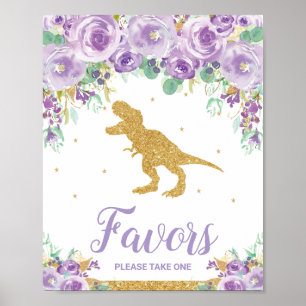 Poster Dinosaure Floral Violet Fête Anniversaire Fille Fa