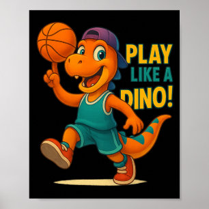 Poster Dinosaure Joueur de basket-ball cool Dino Sport am
