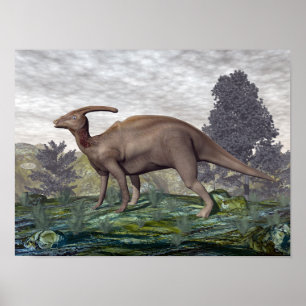 Poster Dinosaure parasaurolophus parmi les gingeniers