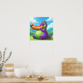 Poster Dinosaure pourpre Profitez d'un chien chaud (Cuisine)